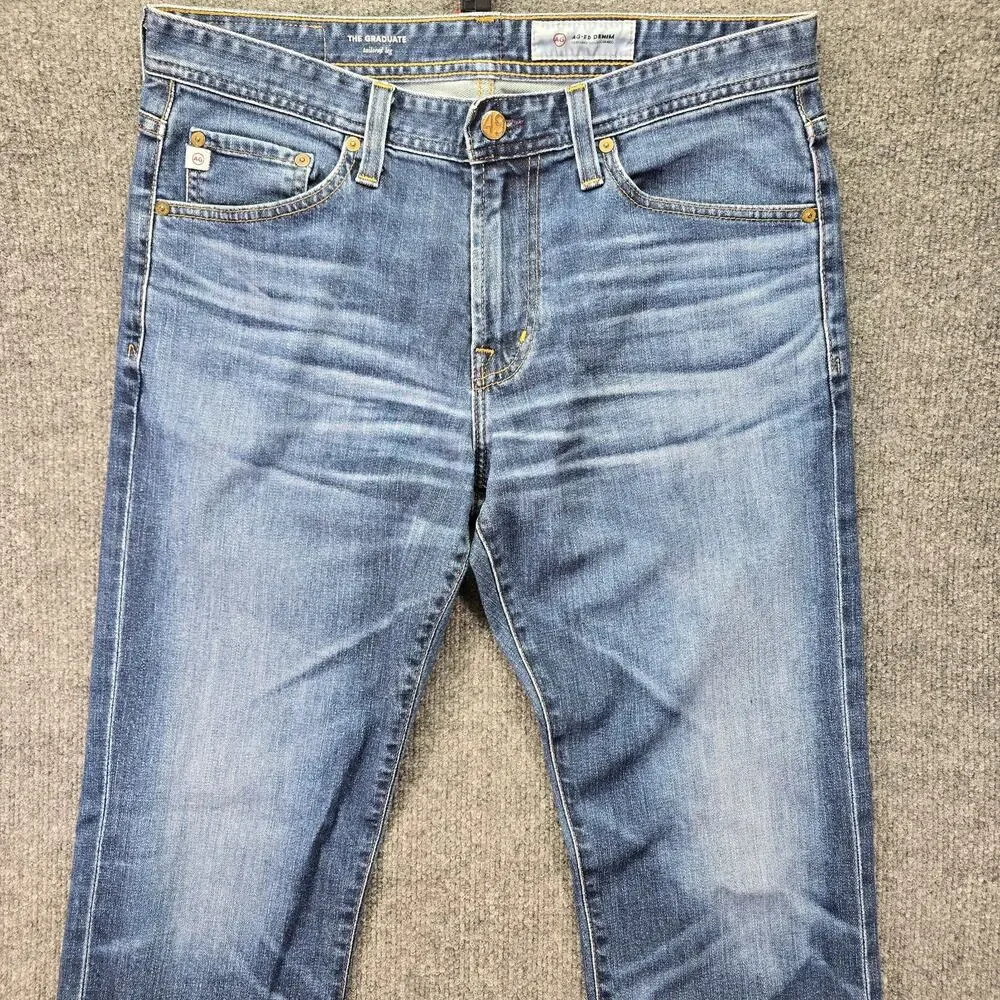 AG Adriano Goldschmied The Graduate Jeans Mens 32x34 Blue Tailored Leg Whiskered